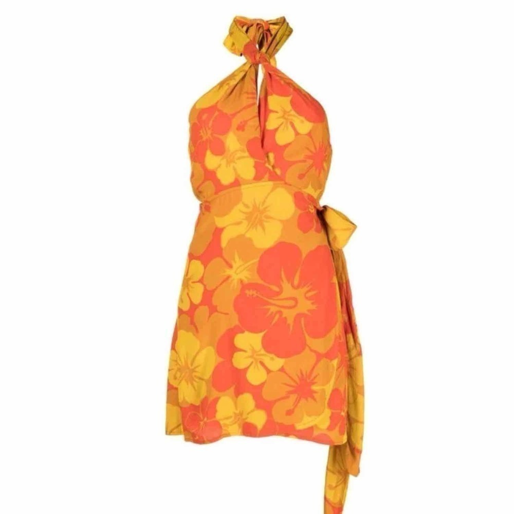 Faithfull The Brand Odette Tropical Print Mini Halter Dress